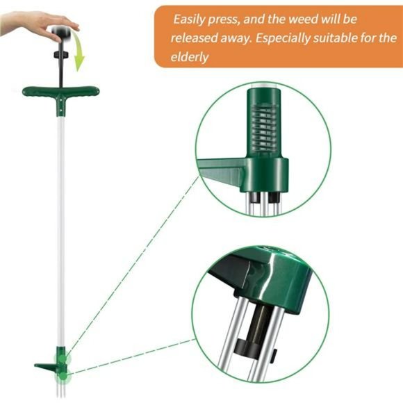 Stand Up Weeder and Weed Remover Tool with 3 Claws, Stainless Steel - Picture 4 of 6